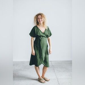 Forest Green Linen Wrap Dress from LinenFox